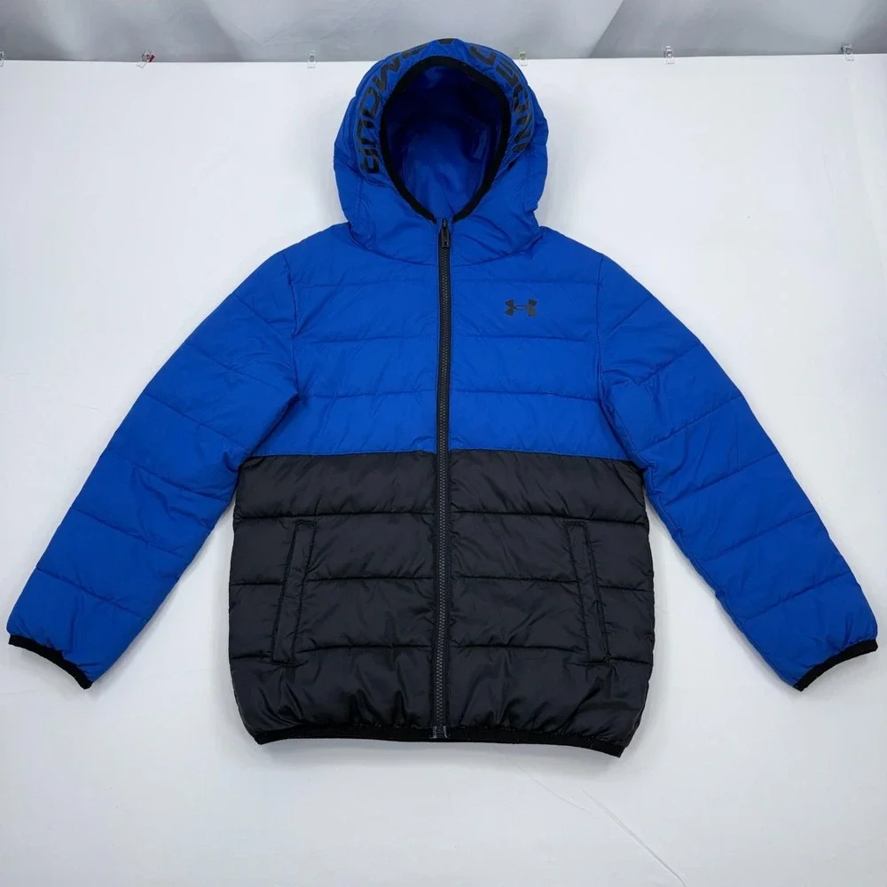 Under Armour Pronto Colorblock Puffer Jacket Boy Medium Youth Hooded Winter Coat
